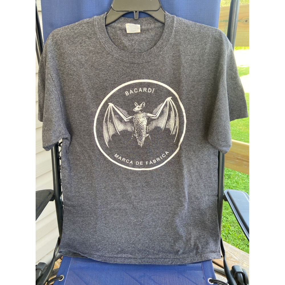 Bacardi Rum Bat Logo T-Shirt Unisex Medium Gray Port & Company Graphic Tee